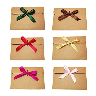 Afbeelding van 30 stuks enveloppen van kraftpapier, cadeaukaart, enveloppen, retro met linten, linten (6 kleuren), voor handgemaakte uitnodigingen, brieven, vakantiekaarten