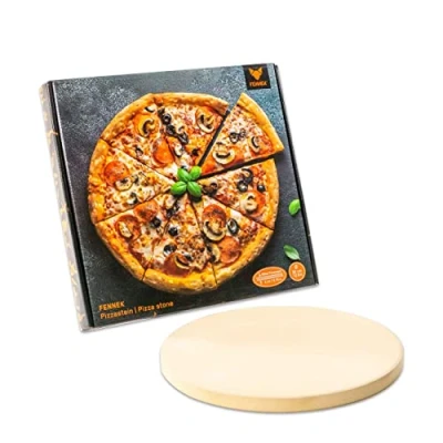 Afbeelding van FENNEK Pizzasteen XL Ø 320 mm dikte 20 voor oven, steenoven, kolengrill, gasbarbecue enz. van hittebestendig cordieriet pizza, flambétaarten, brood,
