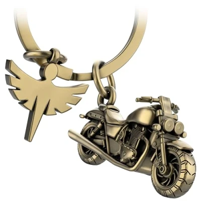 Afbeelding van FABACH sleutelhanger Motorfiets met beschermengel Engel cadeau voor motorrijder geschenken Geluksbrenger Zorgvuldig rijden, Brons, Modern