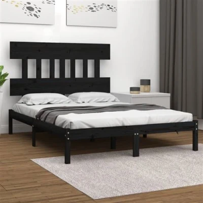 Afbeelding van vidaXL Bedframe massief hout zwart 200x200 cm