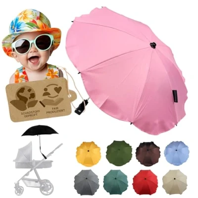 Afbeelding van universele zonwering [parasol voor kinderwagen] Buggy uv bescherming 50+ met houder, verstelbare flexibele paraplu ronde en ovale buizen (roze)