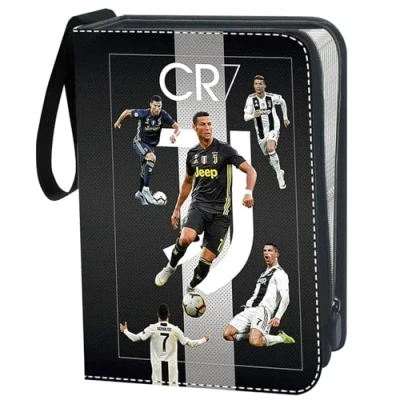 Afbeelding van Verzamelalbum voor voetbalkaarten, met ritssluiting en 55 uitneembare hoesjes, 4 vakken 440 kaarten, voetbalster, verzameling 3 ringen