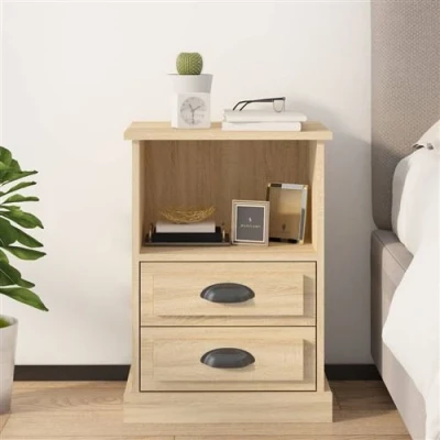 Afbeelding van vidaXL Table de Chevet, Armoire Nuit avec 2 Tiroirs et Compartiment, Lit, Meuble Chambre, Moderne, Chêne Sonoma Bois d&#039;Ingénierie
