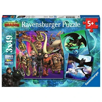 Afbeelding van Ravensburger puzzel Dragons 3 Drie puzzels 49 stukjes kinderpuzzel