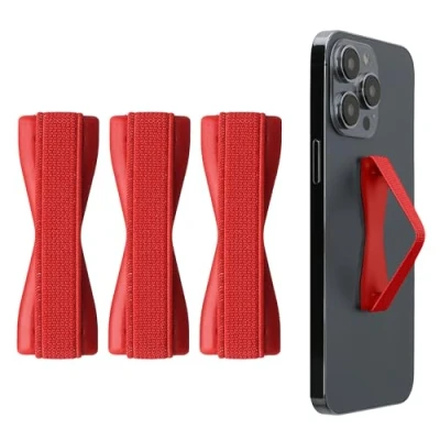 Afbeelding van kwmobile vingerhouder voor smartphone Vingergreep telefoon Zelfklevende finger holder Set van 3 In metallic donkerrood /