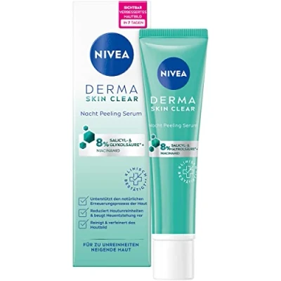 Image de NIVEA Derma Skin Clear sérum exfoliant de nuit (40 ml), anti boutons pour une peau visiblement améliorée, nettoyant et BHA &amp; AHA avec niacinamide