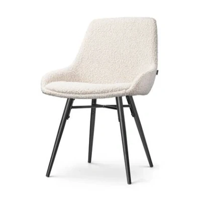 Afbeelding van Nolon Nena Isa Eetkamerstoel Bouclé Beige Stof Zonder Armleuning Zwarte Houten Poten Scandinavisch Comfortabel