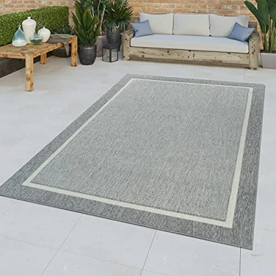 Afbeelding van TT Home Vloerkleed laagpolig, voor binnen en buiten, 3D effect, rand, motief, natuurlijke look, grijs, afmetingen: 120 x 170 cm
