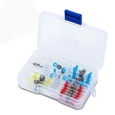 Afbeelding van Intirilife doos met 50 soldeerverbindingen in 4 maten krimpkous set van stuks verschillende etui transparante soldeerhulzen geïntegreerd soldeer kleuren