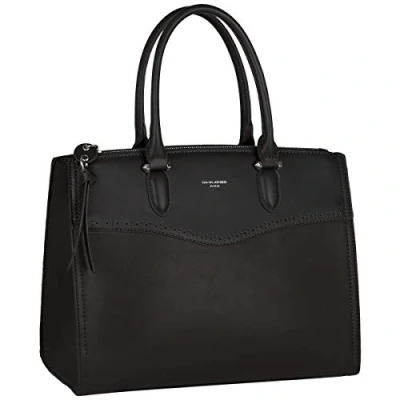 Afbeelding van David Jones Grote handtas voor dames boodschappentas van PU leer met schouderriem tote shopper satchel tas elegant 2 vakken meerdere zakken modieus, chic, stad, werk, zwart, maat, zwart.,