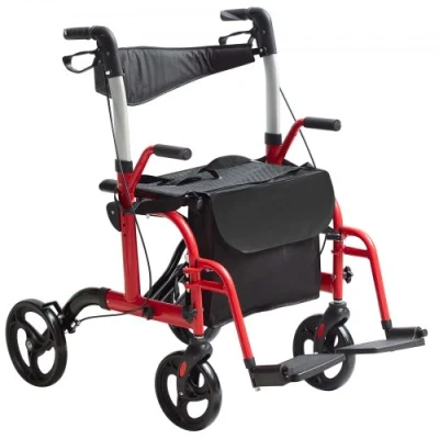 Image de VEVOR déambulateur roulant 2en1 pour personnes âgées, capacité 136 kg, rollator fauteuil de transport pliable et repose pieds, léger en aluminium avec poignée réglable, roues tout terrain