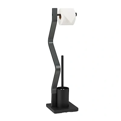 Afbeelding van Relaxdays toilet accessoires set wc rolstandaard staande rolhouder modern staal