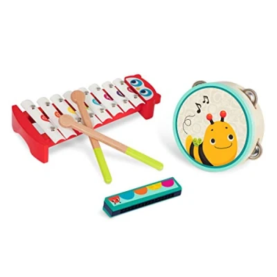 Afbeelding van B. Toys Muziekinstrumenten 3 houten instrumenten Muziekspeelgoed voor peuters en kinderen Xylophone, tamboerijn, harmonica Mini melodieband 2 jaar ouder
