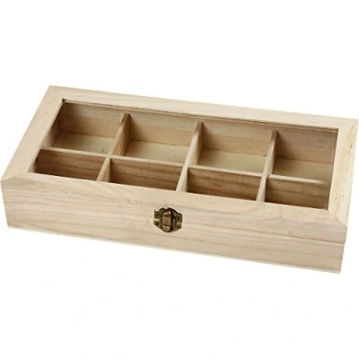 Afbeelding van Houten doos met glazen deksel, afm 32x16x6 cm, gatgrootte 7x7 1 stuk, Keizerin boom