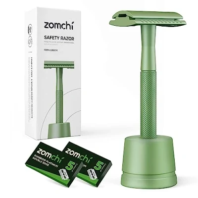 Image de ZOMCHI Rasoir de surete femme metal Manuel homme et sécurité reutilisable Vert avec support