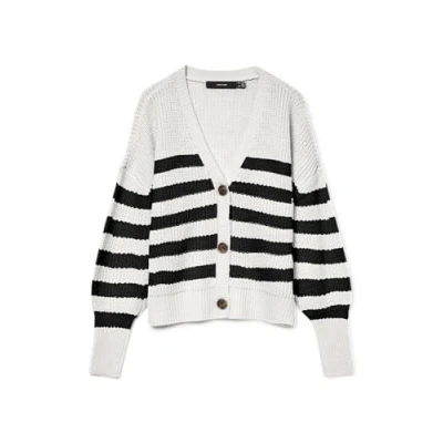 Image de VERO MODA Vmlea Ls Cardigan à col en V et poignets pour femme, Nuage Dancer/Rayures : Noir, M
