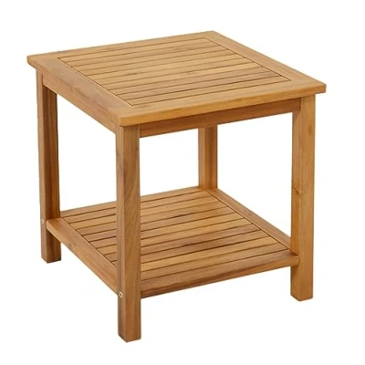 Afbeelding van Acacia bijzettafel Iowa geolied 45 x cm houten tuintafel met 2 planken salontafel, bistrotafel, tafel van acaciahout voor balkon, terras en tuin