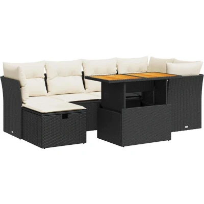 Afbeelding van vidaXL 7 delige Loungeset met kussens poly rattan acacia zwart