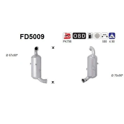 Afbeelding van Roetfilter, uitlaatinstallatie AS FD5009, voor o.a. CITROËN, PEUGEOT