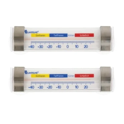 Afbeelding van Lantelme 7589 Set van 2 analoge koelkastthermometers om op te hangen met haak of zuignap aan de koelkast, thermometer voor vriezer, roestvrij staal