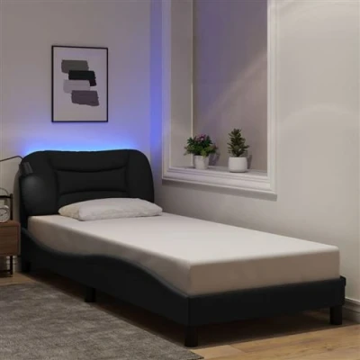 Image de vidaXL Cadre de lit avec lumières LED noir 90x200 cm tissu