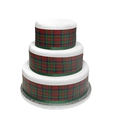 Afbeelding van Top That Eetbaar decoratieblad met rode tartan rand perfect voor grote taarten eenvoudig te gebruiken