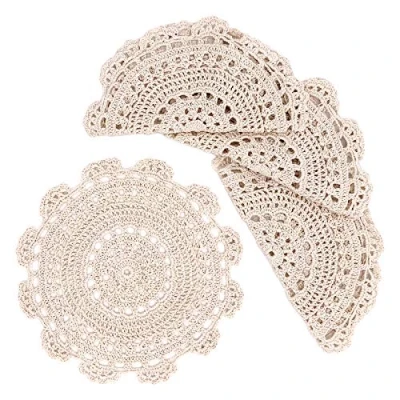 Afbeelding van 25 cm handgemaakte gehaakte katoenen kanten placemats beige set van 4