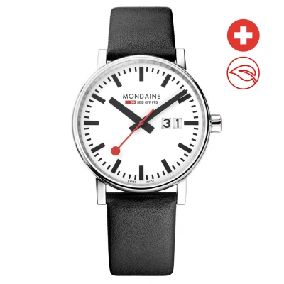 Afbeelding van Mondaine MSE.40210.LB Evo II Heren Horloge Stationsklok Saffierglas Roestvrijstaal/Leer Zilver/Zwart Ø 40 mm Quartz Gesp