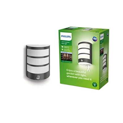 Afbeelding van Philips Python Led wandlamp voor buiten met bewegingsmelder, koud wit licht, 4000 K, 600 lm, IP44, weerbestendig, geïntegreerde lamp, antraciet