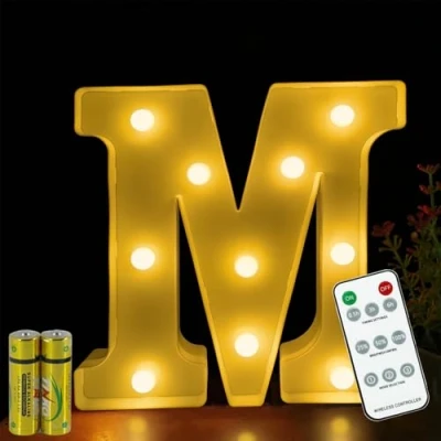 Afbeelding van HONPHIER® Lichtgevende letters, letterlamp, alfabet, lichtlamp, led, afstandsbediening, decoratie, werkt op batterijen, voor feest, bruiloft, Kerstmis, huis, bar, decoratie (M)