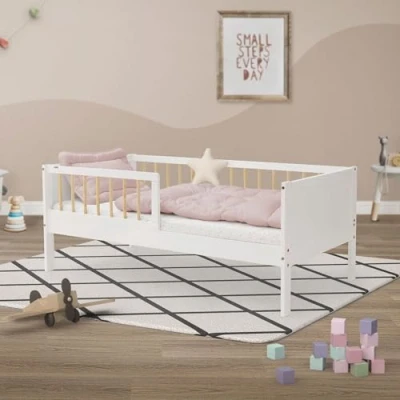 Afbeelding van Kinderbed 70x140 cm met lattenbodem en uitvalbeveiliging wit/naturel grenenhout ML design