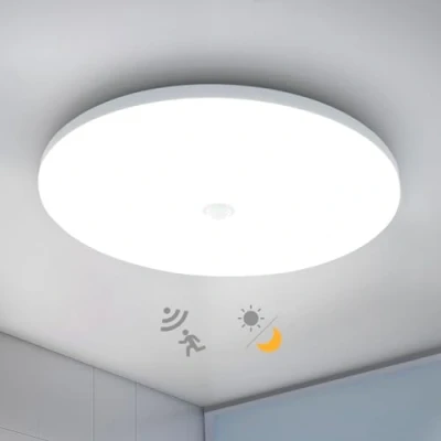 Afbeelding van Combuh Led plafondlamp, bewegingsmelder en schemersensor, 18 W, 1800 lm, diameter 30 cm, rond, modern, IP56, 6500 K, koudwit, plafondverlichting voor trap, hal, garage, balkon