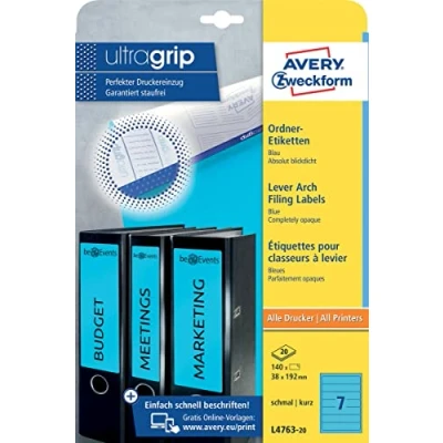 Afbeelding van Avery Zweckform L4763 20 Ordnerrugetiketten Ft 19,2 X 3,8 Cm (b H), 140 Etiketten, Blauw Etiket