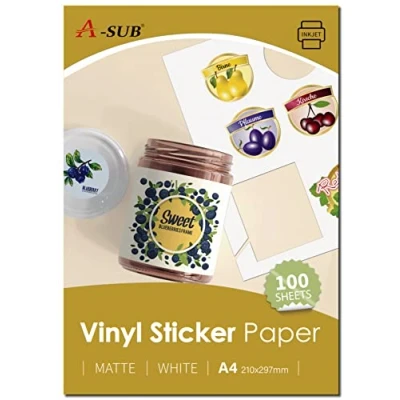 Afbeelding van A SUB Hoogwaardig, bedrukbaar vinyl, zelfklevend, waterdicht, mat, zelfklevende vinyl etiketten voor inkjetprinters, A4 formaat, 100 vellen