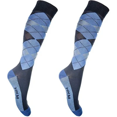 Afbeelding van HKM Rijsokken Ruit Classico Donkerblauw lichtblauw 30 34