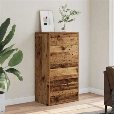 Afbeelding van Dressoir met 6 lades 50x34x96 cm bewerkt hout oud houtkleurig