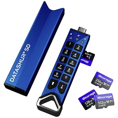 Afbeelding van iStorage IS FL DSD 256 SP Externe geheugenkaartlezer Blauw USB C 3.2