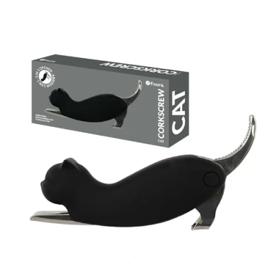 Afbeelding van Fisura Originele Kurkentrekker &quot;kat&quot;. van roestvrij staal met geïntegreerde capsulesnijder, wijnflesopener en grappige flesopener.