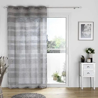 Afbeelding van Livetti Vitrage met oogje Net Curtain KantenKlaar 140x240cm Wit Grijs
