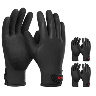 Afbeelding van KAYGO Winterwaterdichte thermische werkhandschoenen, volledige hand latexcoating, geïsoleerde voering voor vriezer, koud weer, wintervissen, buitenwerk, KG145W (zwart, maat 9)