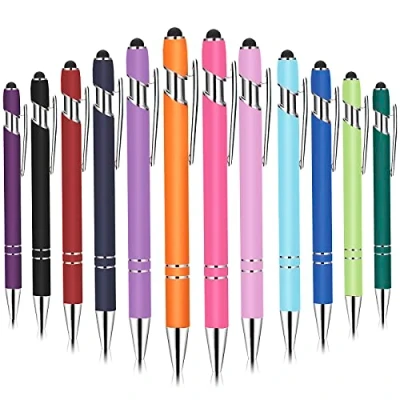 Afbeelding van 12 x balpen met 2 in 1 universele touchscreen invoerpen, 1,0 mm, zwarte inkt (12 kleuren)