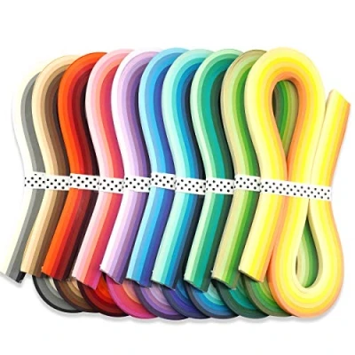 Afbeelding van JUYA 10 verpakkingen kleurrijke papierstroken voor papierrollen in 60 kleuren, lengte 54 cm, papierbreedte: 5 mm