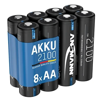 Afbeelding van ANSMANN oplaadbare NiMH AA batterijen 2100 mAh 1,2 V (8 stuks) HR6 voor lichtsnoer, wekkerradio, Bluetooth® toetsenbord, zonnelamp enz. van premium kwaliteit