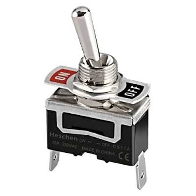 Afbeelding van Heschen Metalen tuimelschakelaar C511A SPST AAN/UIT 2 standen 15A 250V AC tabs CE