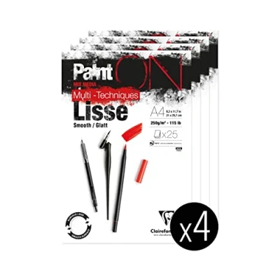 Afbeelding van Tekenblok clairfontaine paint on a4 glad 25v 250g 4 stuks