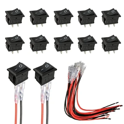 Afbeelding van HUAREW 10 stuks mini tuimelschakelaar T85 KCD1 101 SPST 2 polig met zwarte bedrading