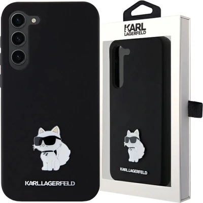 Afbeelding van Karl Lagerfeld Siliconen Choupette Metal Pin hoesje voor Samsung Galaxy S24 zwart