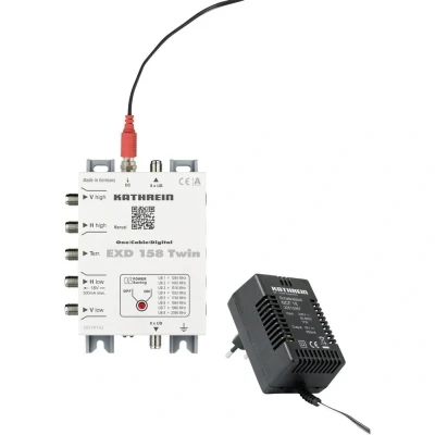 Afbeelding van Kathrein EXD 158 Twin satelliet multiswitch cascade unicable Ingangen (satelliet): 5 (4 / 1 terrestrisch) Aantal gebruikers: 16
