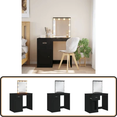 Afbeelding van Make up tafel Met Led Verlichting 90X42X132,5 Cm Betongrijs Zwart