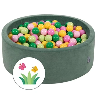 Afbeelding van KiddyMoon Ballenbad, 90 x 30 cm, 200 ballen met een diameter van 7 rond model, gemaakt in de EU, lente: lichtgroen/groen/geel/Poederroze/roze